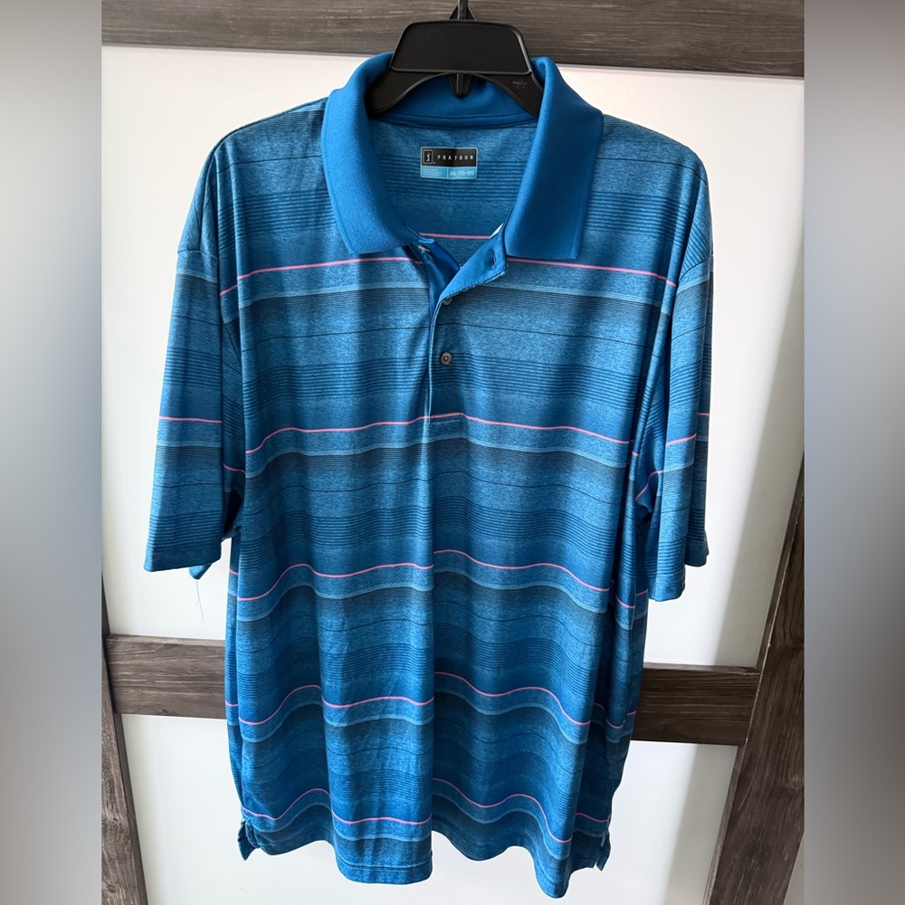 PGA Tour Men's Blue Striped Polo Shirt